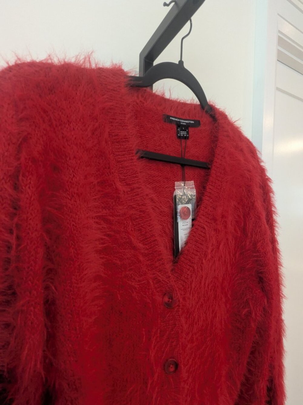 NWT French Connection Red Eyelash Knit Cardigan Sweater | Size L